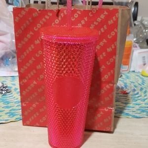 Starbucks hot pink studded holiday cup